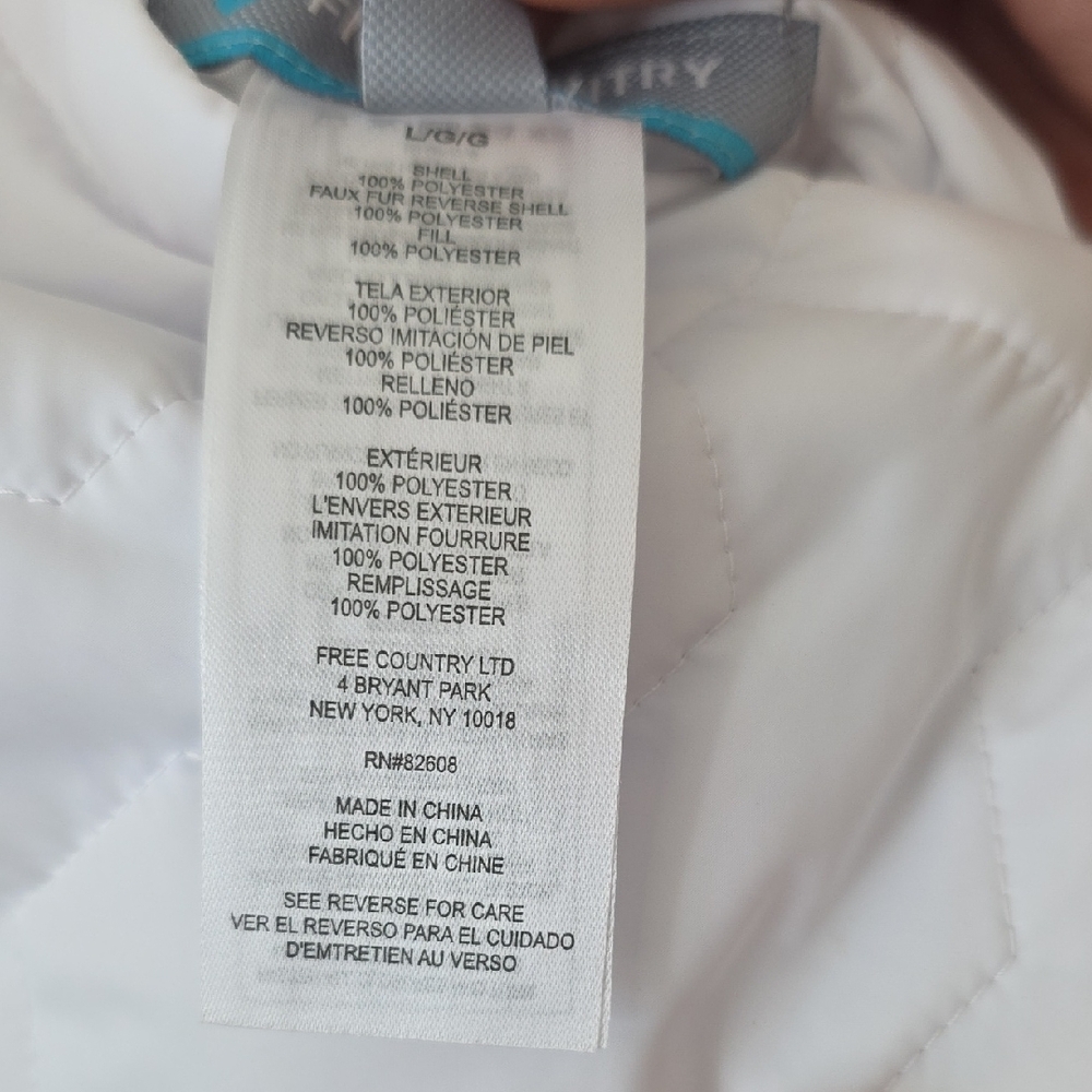 Free Country Women's White Quilted Or Grey Fur Reversable Zip Up Vest Pockets L - Picture 10 of 10